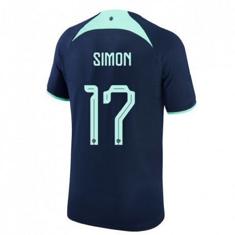 Kandiny Enfant Maillot Australie Kyah Simon #17 Bleu Foncé Tenues Extérieur 22-24 T-shirt