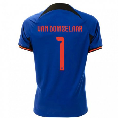 Kandiny Enfant Maillot Pays-bas Daphne Van Domselaar #1 Bleu Royal Tenues Extérieur 22-24 T-shirt