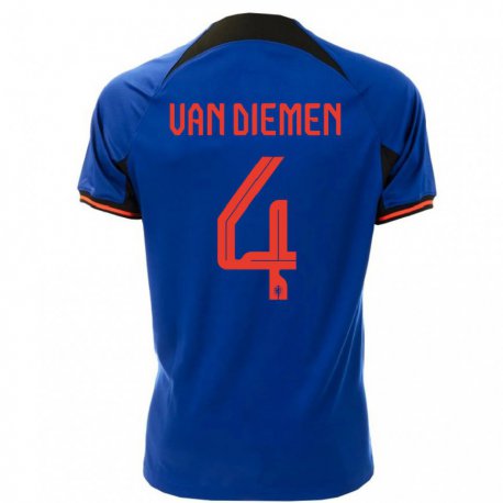 Kandiny Enfant Maillot Pays-bas Samantha Van Diemen #4 Bleu Royal Tenues Extérieur 22-24 T-shirt