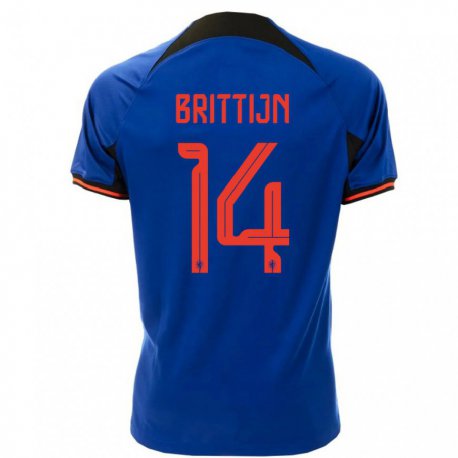 Kandiny Enfant Maillot Pays-bas Philip Brittijn #14 Bleu Royal Tenues Extérieur 22-24 T-shirt