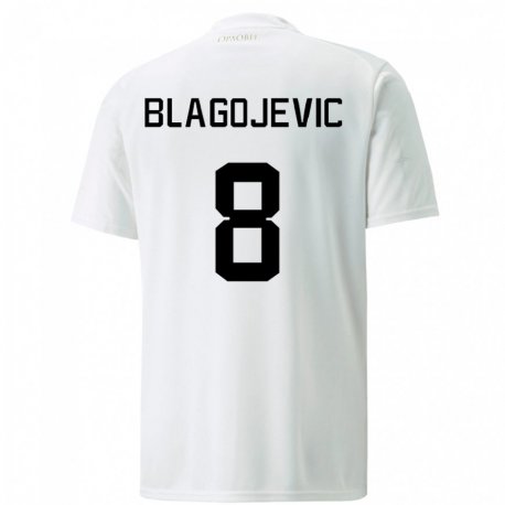 Kandiny Enfant Maillot Serbie Dina Blagojevic #8 Blanc Tenues Extérieur 22-24 T-shirt