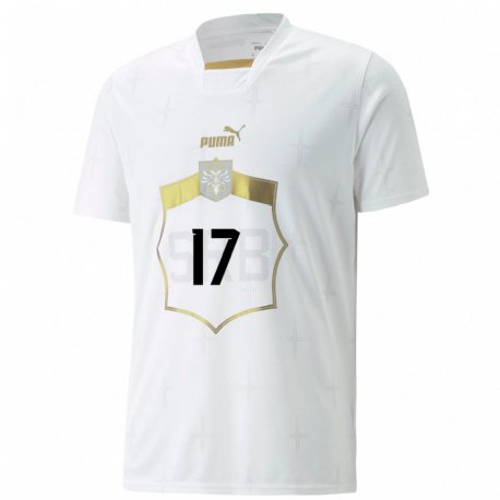 Kandiny Enfant Maillot Serbie Allegra Poljak #17 Blanc Tenues Extérieur 22-24 T-shirt