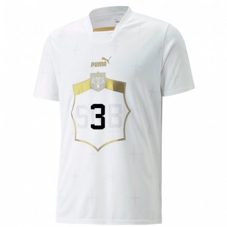 Kandiny Enfant Maillot Serbie Nemanja Krsmanovic #3 Blanc Tenues Extérieur 22-24 T-shirt