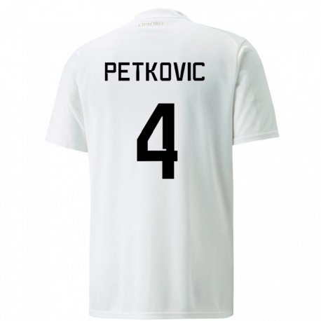 Kandiny Enfant Maillot Serbie Nikola Petkovic #4 Blanc Tenues Extérieur 22-24 T-shirt