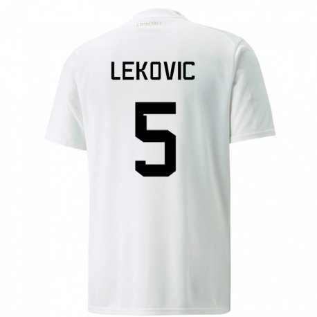 Kandiny Enfant Maillot Serbie Stefan Lekovic #5 Blanc Tenues Extérieur 22-24 T-shirt
