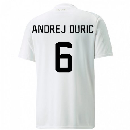 Kandiny Enfant Maillot Serbie Andrej Duric #6 Blanc Tenues Extérieur 22-24 T-shirt