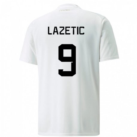 Kandiny Enfant Maillot Serbie Marko Lazetic #9 Blanc Tenues Extérieur 22-24 T-shirt