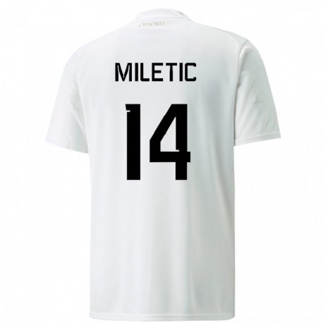 Kandiny Enfant Maillot Serbie Vladimir Miletic #14 Blanc Tenues Extérieur 22-24 T-shirt