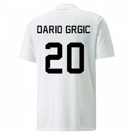 Kandiny Enfant Maillot Serbie Dario Grgic #20 Blanc Tenues Extérieur 22-24 T-shirt