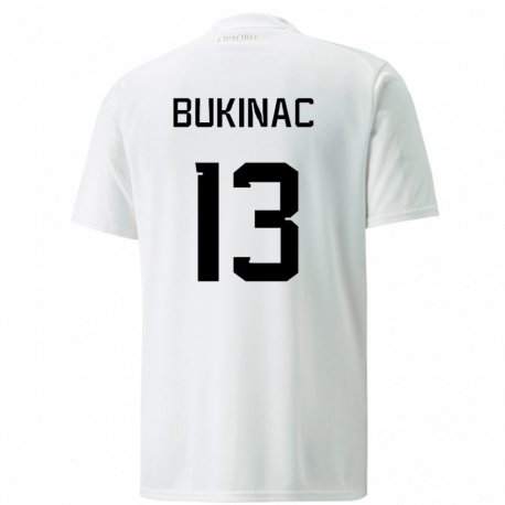 Kandiny Enfant Maillot Serbie Stefan Bukinac #13 Blanc Tenues Extérieur 22-24 T-shirt