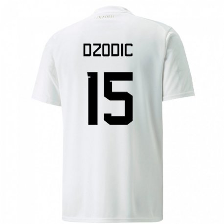 Kandiny Enfant Maillot Serbie Stefan Dzodic #15 Blanc Tenues Extérieur 22-24 T-shirt