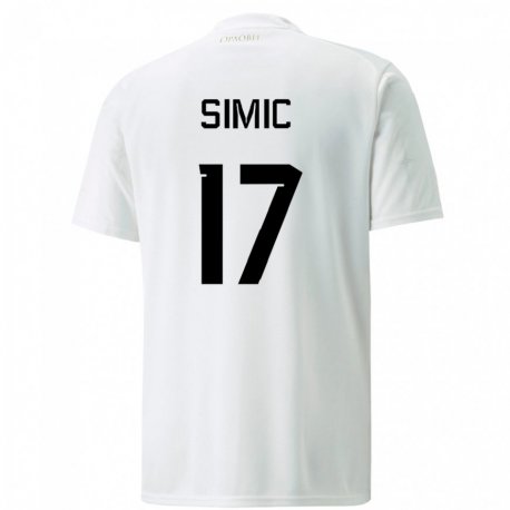 Kandiny Enfant Maillot Serbie Jan Carlo Simic #17 Blanc Tenues Extérieur 22-24 T-shirt