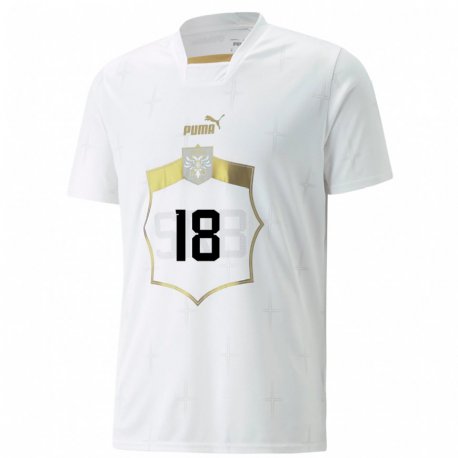 Kandiny Enfant Maillot Serbie Kosta Nedeljkovic #18 Blanc Tenues Extérieur 22-24 T-shirt