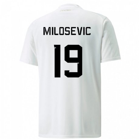 Kandiny Enfant Maillot Serbie Jovan Milosevic #19 Blanc Tenues Extérieur 22-24 T-shirt
