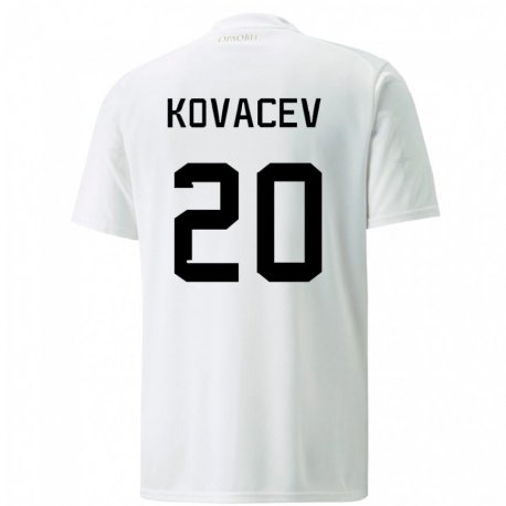 Kandiny Enfant Maillot Serbie Milan Kovacev #20 Blanc Tenues Extérieur 22-24 T-shirt
