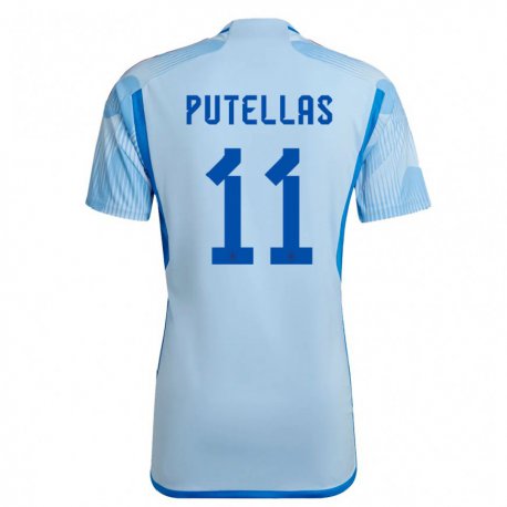Kandiny Enfant Maillot Espagne Alexia Putellas #11 Bleu Ciel Tenues Extérieur 22-24 T-shirt