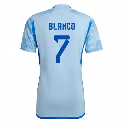 Kandiny Enfant Maillot Espagne Fabio Blanco #7 Bleu Ciel Tenues Extérieur 22-24 T-shirt