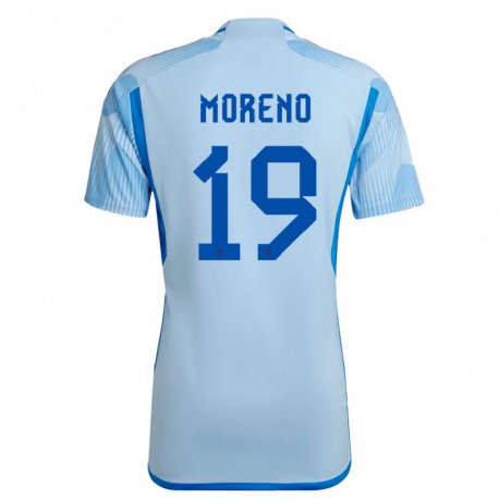 Kandiny Enfant Maillot Espagne Victor Moreno #19 Bleu Ciel Tenues Extérieur 22-24 T-shirt