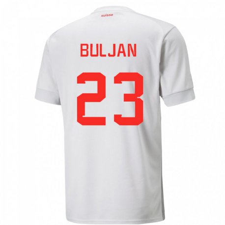 Kandiny Enfant Maillot Suisse Leo Buljan #23 Blanc Tenues Extérieur 22-24 T-shirt