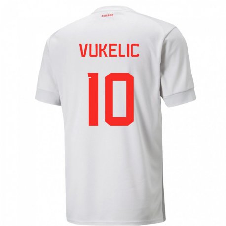 Kandiny Enfant Maillot Suisse Mile Vukelic #10 Blanc Tenues Extérieur 22-24 T-shirt