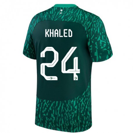 Kandiny Enfant Maillot Arabie Saoudite Atheer Khaled #24 Vert Foncé Tenues Extérieur 22-24 T-shirt
