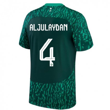 Kandiny Enfant Maillot Arabie Saoudite Ahmed Aljulaydan #4 Vert Foncé Tenues Extérieur 22-24 T-shirt