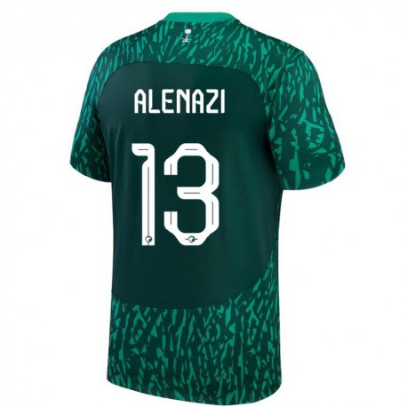 Kandiny Enfant Maillot Arabie Saoudite Abdullah Alenazi #13 Vert Foncé Tenues Extérieur 22-24 T-shirt