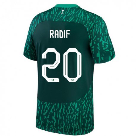 Kandiny Enfant Maillot Arabie Saoudite Abdullah Radif #20 Vert Foncé Tenues Extérieur 22-24 T-shirt