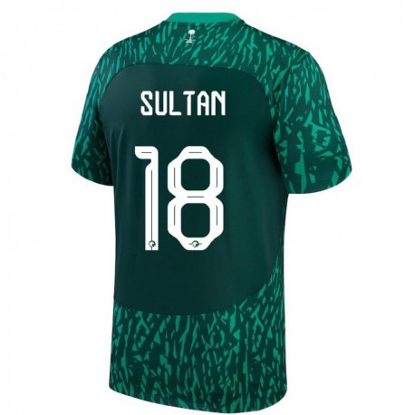 Kandiny Enfant Maillot Arabie Saoudite Qasim Sultan #18 Vert Foncé Tenues Extérieur 22-24 T-shirt