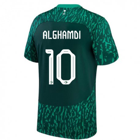 Kandiny Enfant Maillot Arabie Saoudite Ahmad Alghamdi #10 Vert Foncé Tenues Extérieur 22-24 T-shirt