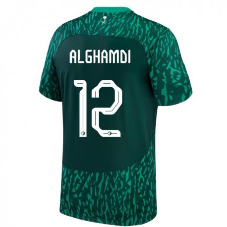 Kandiny Enfant Maillot Arabie Saoudite Faisal Alghamdi #12 Vert Foncé Tenues Extérieur 22-24 T-shirt