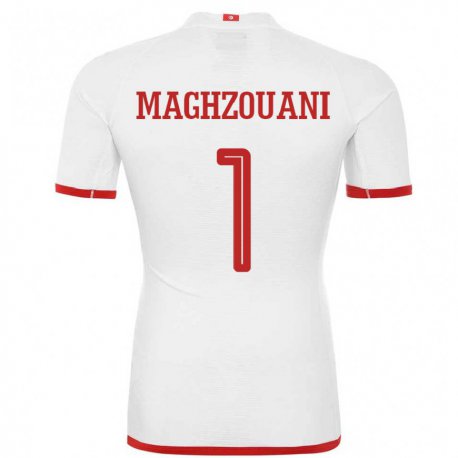 Kandiny Enfant Maillot Tunisie Wassim Maghzouani #1 Blanc Tenues Extérieur 22-24 T-shirt