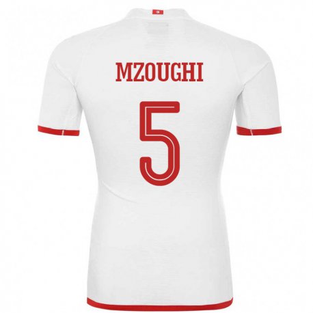 Kandiny Enfant Maillot Tunisie Iskander Mzoughi #5 Blanc Tenues Extérieur 22-24 T-shirt