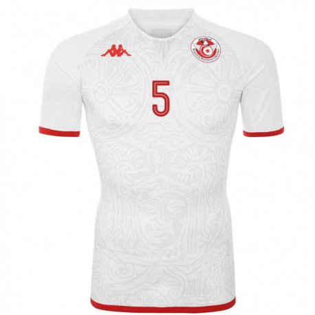 Kandiny Enfant Maillot Tunisie Iskander Mzoughi #5 Blanc Tenues Extérieur 22-24 T-shirt