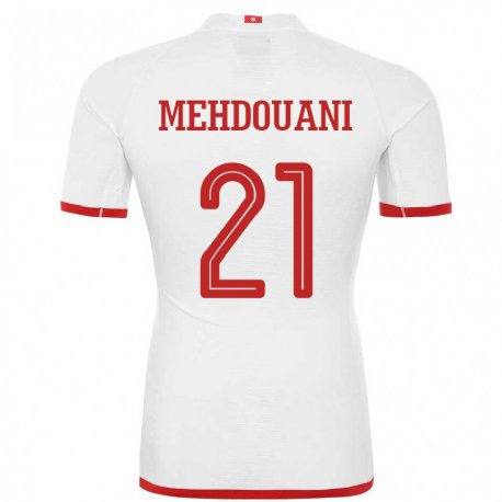 Kandiny Enfant Maillot Tunisie Firas Mehdouani #21 Blanc Tenues Extérieur 22-24 T-shirt
