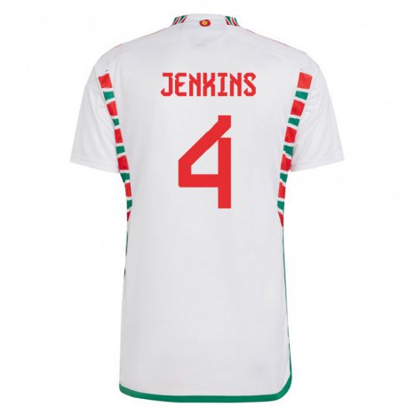 Kandiny Enfant Maillot Pays De Galles Shaunna Jenkins #4 Blanc Tenues Extérieur 22-24 T-shirt
