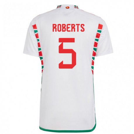 Kandiny Enfant Maillot Pays De Galles Rhiannon Roberts #5 Blanc Tenues Extérieur 22-24 T-shirt
