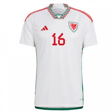 Kandiny Enfant Maillot Pays De Galles Charlotte Estcourt #16 Blanc Tenues Extérieur 22-24 T-shirt