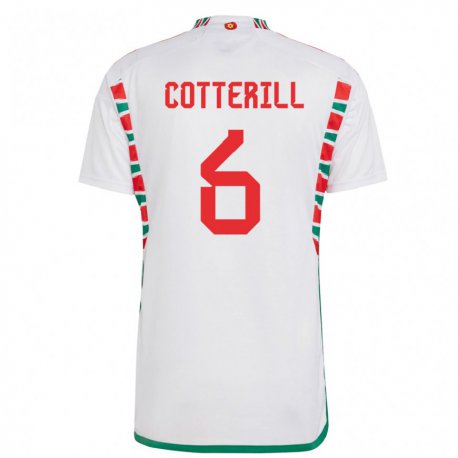 Kandiny Enfant Maillot Pays De Galles Joel Cotterill #6 Blanc Tenues Extérieur 22-24 T-shirt