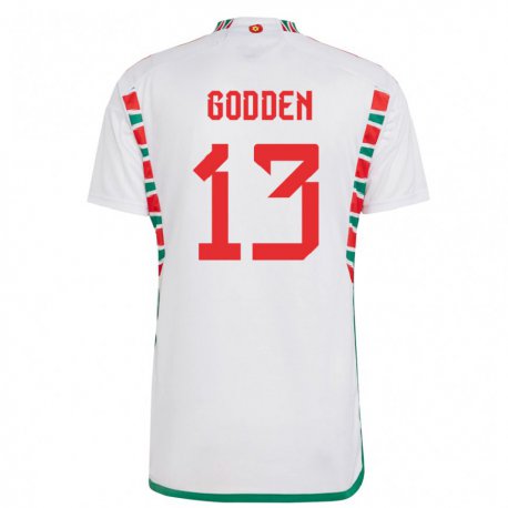 Kandiny Enfant Maillot Pays De Galles Scott Godden #13 Blanc Tenues Extérieur 22-24 T-shirt