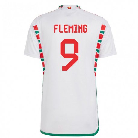 Kandiny Enfant Maillot Pays De Galles Cole Fleming #9 Blanc Tenues Extérieur 22-24 T-shirt