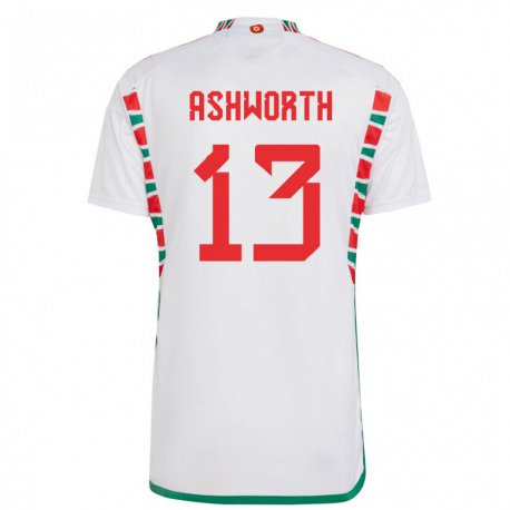 Kandiny Enfant Maillot Pays De Galles Fin Ashworth #13 Blanc Tenues Extérieur 22-24 T-shirt