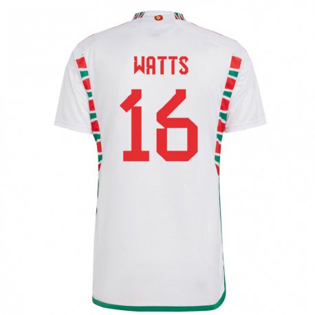 Kandiny Enfant Maillot Pays De Galles Daniel Watts #16 Blanc Tenues Extérieur 22-24 T-shirt