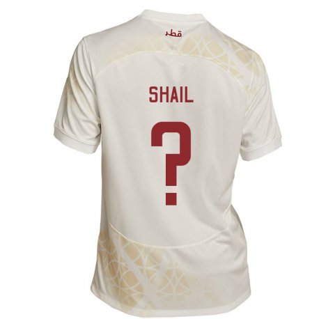 Kandiny Enfant Maillot Qatar Ahmad Shail #0 Beige Doré Tenues Extérieur 22-24 T-shirt