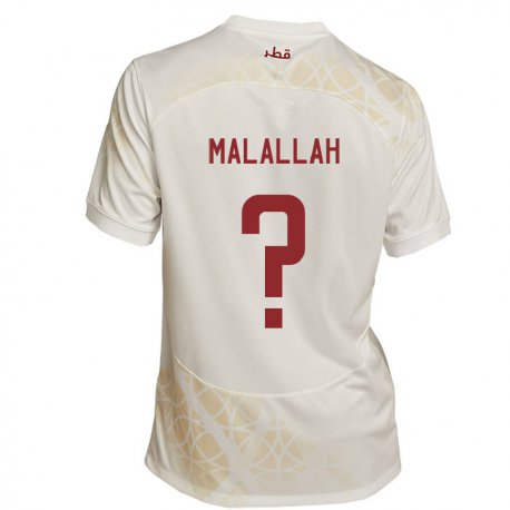 Kandiny Enfant Maillot Qatar Ali Malallah #0 Beige Doré Tenues Extérieur 22-24 T-shirt