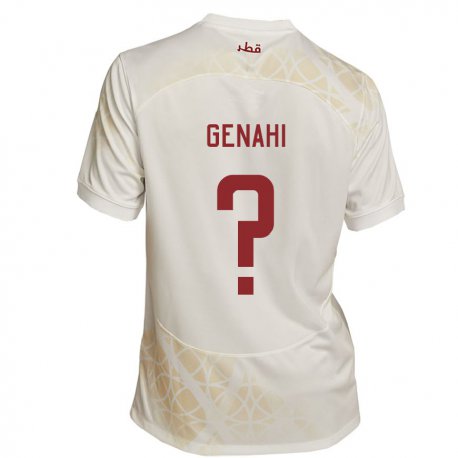 Kandiny Enfant Maillot Qatar Ahmad Genahi #0 Beige Doré Tenues Extérieur 22-24 T-shirt