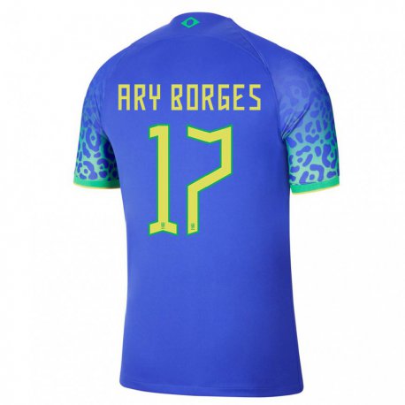 Kandiny Enfant Maillot Brésil Ary Borges #17 Bleu Tenues Extérieur 22-24 T-shirt