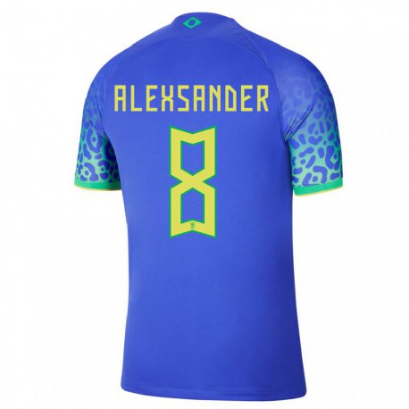 Kandiny Enfant Maillot Brésil Alexsander #8 Bleu Tenues Extérieur 22-24 T-shirt