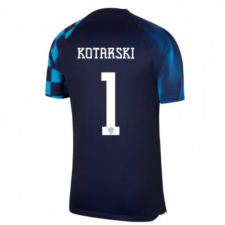 Kandiny Enfant Maillot Croatie Dominik Kotarski #1 Bleu Foncé Tenues Extérieur 22-24 T-shirt