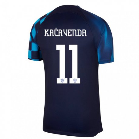 Kandiny Enfant Maillot Croatie Lukas Kacavenda #11 Bleu Foncé Tenues Extérieur 22-24 T-shirt
